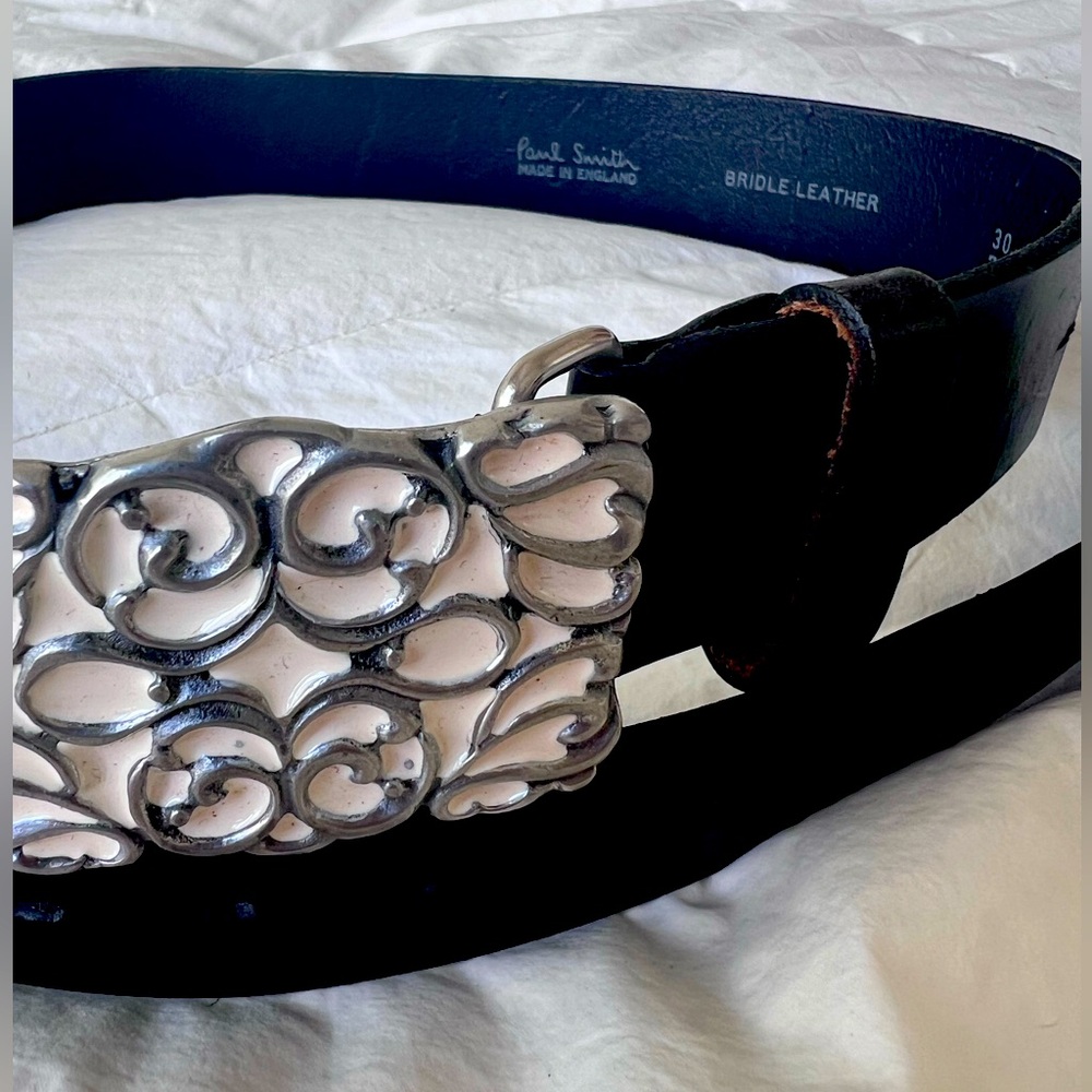 Paul Smith black Leather Belt with white Buckle
